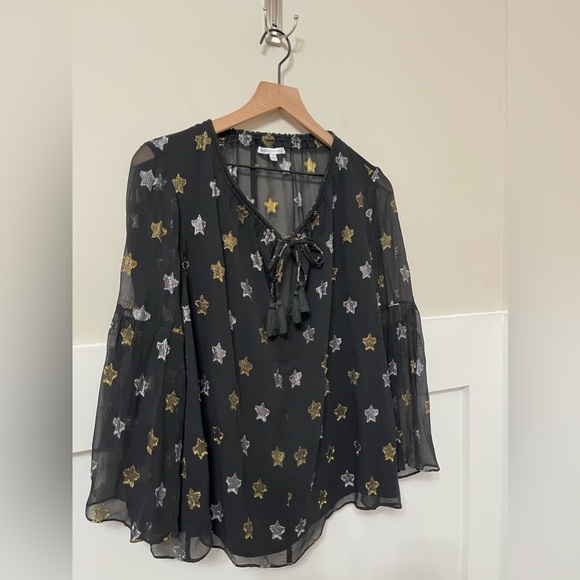 Rebecca Minkoff Derora Star Patterned Silk Metallic Relaxed Blouse Size Small - Picture 4 of 9